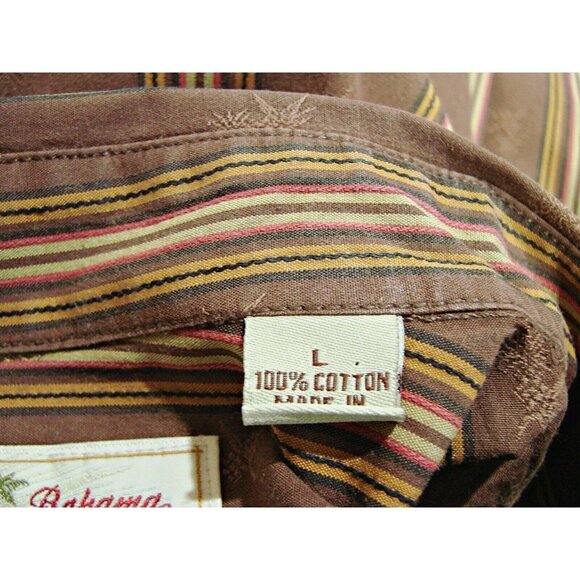Tommy Bahama Shirt Button Up Mens Large Striped Brown Tan Pineapple Print Cotton - Picture 5 of 12